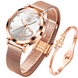 1 x RAW Customer Returns OLEVS Women s Watch Rose Gold with Heart Diamond White Face Waterproof Bangle Bracelet Set Wrist Watches for Ladies - RRP €49.66