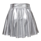 1 x RAW Customer Returns EXCHIC Women s Metallic Pleated Skirt Mini Skater Skirt S, Silver  - RRP €19.14