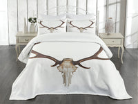 1 x RAW Customer Returns ABAKUHAUS Deer Bedspread Set, Antlers Skeleton Hunter, Set with Washable Pillow Shams, for Double Beds 264 x 220 cm, Beige Brown - RRP €79.95