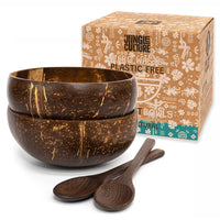 1 x RAW Customer Returns Jungle Culture Coconut Bowls Set of 2 with Wooden Spoons Bamboo Straws Natural, Vegan Plastic-Free Alternative Coconut Shell Bowl, Handmade Polished with Coconut Oil Coconut Bowls - RRP €17.14