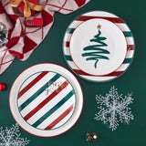 1 x Brand New Swuut Bone China Christmas Holiday Plates - Dessert Plates - Salad Plates - Set of 4 - Dishwasher Safe Stripes, 26cm  - RRP €42.23