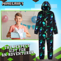 1 x RAW Customer Returns Minecraft Onesie, Children s Jumpsuit, Boys Pajamas, Full Body Suit, Children s Sleepsuit, Warm Fleece Overall, Leisure Suit 13-14 Years, Black  - RRP €29.99