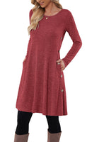 1 x Brand New MOLERANI Sweater Dress for Women Long Sleeve Dress Ladies Button Casual Tunic Dress with Pockets Red M - RRP €29.03