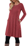 1 x Brand New MOLERANI Sweater Dress for Women Long Sleeve Dress Ladies Button Casual Tunic Dress with Pockets Red M - RRP €29.03