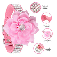 1 x Brand New PET ARTIST Cute Girl Rhinestone Suede Dog Collar for Small Dogs Cats, Soft Flower Dog Collar, Bling Dog Collars for Small Puppy Dogs Pink Collar M - RRP €20.4