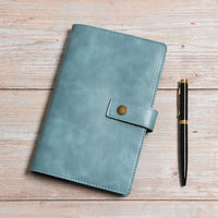 1 x RAW Customer Returns Wonderpool A6 Leather Notebook Refillable 6 Ring Binder Diary Portfolio Dotted Paper Inner Pockets Organizer for Men and Women Sky Blue, A6  - RRP €18.36