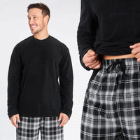 1 x RAW Customer Returns CityComfort Men s Winter Pajamas, 2-Piece Long-Sleeved Fleece Pajamas L, Black Plaid  - RRP €31.25