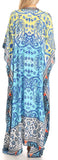 1 x RAW Customer Returns Sakkas P39 - Anahi Flowy Design V Neck Long Kaftan Dress Cover With Rhinestone - 17184-Yellow Blue - OS - RRP €65.53