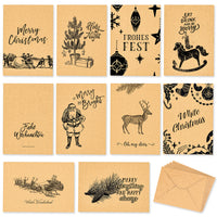 46 x Brand New Weidebach 20 ELEGANT BLACK WHITE CHRISTMAS CARDS SET 2 EXTRA SANTA CLAUS CARDS, INCLUDING 22 BROWN ENVELOPES MADE OF KRAFT PAPER, CHRISTMAS CARDS FOLDED CARDS WITH UNIQUE MOTIFS  - RRP €686.32