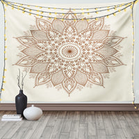 1 x RAW Customer Returns ABAKUHAUS Beige Wall Tapestry and Soft Bedspread, Mandala Flower Lace Ethnic Circle Ornament Pattern Retro Artistic Oriental Universe, Vivid Digital Print, 230 x 140 cm, Ivory - RRP €21.77