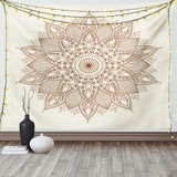 1 x RAW Customer Returns ABAKUHAUS Beige Wall Tapestry and Soft Bedspread, Mandala Flower Lace Ethnic Circle Ornament Pattern Retro Artistic Oriental Universe, Vivid Digital Print, 230 x 140 cm, Ivory - RRP €21.77