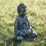 1 x RAW Customer Returns TERESA S COLLECTIONS garden decoration for outdoors, Buddha figure garden solar light resin sitting Budda statue garden figure frost-proof weatherproof, garden decoration for balcony gifts for women 32 cm - RRP €41.6