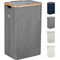 1 x RAW Customer Returns Lonbet - Laundry basket with lid large - XL 100 liters - laundry basket wood bamboo - laundry collector gray with handles - Gray Laundry Basket - Laundry Hamper with Lid - RRP €35.15