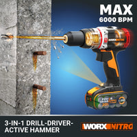 1 x RAW Customer Returns WORX NITRO 18V 20V MAX impact drill WX354.2, PowerShare, hammer drill, brushless motor, 60 Nm, 2-stage speed control, 10 mm reinforced concrete, 1 x 6 mm, 1 x 8 mm masonry drill, 2 x 2Ah battery - RRP €199.99