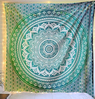 1 x RAW Customer Returns RAJRANG BRINGING RAJASTHAN TO YOU Large King Size Mandala Tapestry for Bedroom and Living Room Wall Hanging Ombre Tapestries Cotton Sea Green 90 x 108  - RRP €23.99