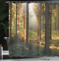 1 x RAW Customer Returns ABAKUHAUS Forest Shower Curtain, Dark Sunset of Pine Trees, Durable Waterproof Material Digital Print, 175 x 220 cm, Orange Green - RRP €28.19