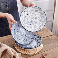 1 x RAW Customer Returns Swuut Ceramic Pasta Plates Set of 6, Blue and White Porcelain 20cm Salad Bowls, Dinner Flat Plates Serving Appetizer Salad Dessert Snack Bowl 20cm  - RRP €46.2