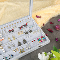 1 x RAW Customer Returns BELLE VOUS Jewelry Organizer Earrings Jewelry Box Gray Velvet Box Lid 40 Slots - Jewelry Storage 4 Levels Jewelry Box with Viewing Window as Earring Holder, Stud Earrings Storage - RRP €21.29