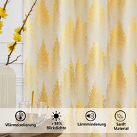 1 x Brand New FMFUNCTEX Beige Gold Foil Pine Forest Opaque Curtains Eyelet Curtain Cold Protection Blackout Curtains Thermal Insulated Curtains for Living Room Bedroom, 132 245cm, Set of 2 - RRP €32.99