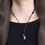 1 x RAW Customer Returns COAI Gift Ideas Unisex Leather Necklace with Angel Tear Water Drop Pendant Made of Obsidian - RRP €28.0