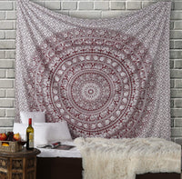 1 x RAW Customer Returns RAJRANG BRINGING RAJASTHAN TO YOU Mandala Wall Hanging Tapestry - Decorative Beach Towel Hippie Tapestry Elephant Throw Tapestry - 274 x 228 cm - Maroon - RRP €22.2