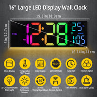 1 x RAW Customer Returns Digital Wall Clock - 8 Colors Digital Wall Clock 16.2 Large Digital Clock with Temperature, Date, Night Light, Automatic Brightness Control, 24 12 Hour Wall Clock for Living Room Office Gym - RRP €50.41