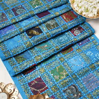 1 x RAW Customer Returns Indian Patchwork Cotton Blue Table Runner 41x183 cm Decorative Rajasthani Hand Embroidered Colorful Luxury Coffee Dining Style Placemat Table Decoration - RRP €21.99