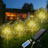 1 x RAW Customer Returns Liyade solar lamps for outdoor garden, 4 pieces 120 LED solar lights fireworks, 8 modes solar lights garden with remote control dandelion solar lamps for outdoor balcony paths lawn decoration warm white  - RRP €28.75