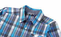 1 x RAW Customer Returns BIENZOE Boys Cotton Plaid Roll Up Shirt Blue Navy Size 5 6 - RRP €22.99