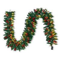 1 x RAW Customer Returns Joiedomi 2.7 meter artificial Christmas garland, fir garland with 100 LED lights, 27 pine cones, 27 red berries, battery operated, for Christmas decoration - RRP €35.28