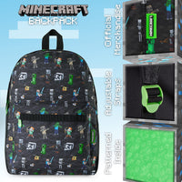 1 x RAW Customer Returns Minecraft Backpack with Pockets for Children - Gifts for Gamers Black Aop  - RRP €28.51