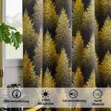 1 x Brand New FMFUNCTEX Black Gold Foil Pine Forest Opaque Curtains Eyelet Curtain Cold Protection Blackout Curtains Thermal Insulated Curtains for Living Room Bedroom, 132 175cm, Set of 2 - RRP €40.33