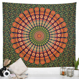 1 x RAW Customer Returns Indian Golden Green Mandala Tapestry Wall Hanging 90 x84 Peacock Hippie Tapestries Hippie Beach Throw College Dorm Decor Bohemian Boho Bed Sheet - RRP €18.99