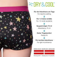 1 x RAW Customer Returns DRY COOL Daytime Incontinence Briefs for Girls Underwear Washable Absorbent Pad Stary Night, Black, 110-116 cm 5-6 years  - RRP €26.95