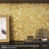 1 x RAW Customer Returns VAOVI Self-adhesive mosaic tile gold kitchen wall, wall tile metal with facet gold matt and glossy tile sticker small hexagon 10 mats  - RRP €49.99