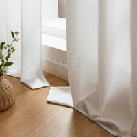 1 x RAW Customer Returns Topfinel voile curtains with eyelets, semi-transparent curtain, linen structure, yarn pattern, window curtain for room, office, set of 2, 220 x 140 HxW , white - RRP €33.26