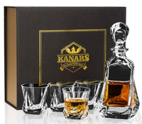 1 x RAW Customer Returns KANARS Whiskey Decanter and Glasses, 650 ml Whiskey Decanter with 4 Glasses 210 ml for Scotch, Martini, Cognac, Bourbon, Cocktail, Exquisite Gift Box, 5-Piece Set - RRP €59.99