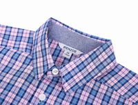 1 x RAW Customer Returns BIENZOE Boys Cotton Plaid Button Down Shirt Pink Navy Size 5 6 - RRP €22.99