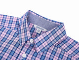 1 x RAW Customer Returns BIENZOE Boys Cotton Plaid Button Down Shirt Pink Navy Size 5 6 - RRP €22.99