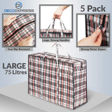 1 x RAW Customer Returns Jumbo Bag with Zipper Storage Bag Clothes Storage Bag Large Bags XXL Checked Plastic Bag with Zipper Underbed Dresser Storage Pack of 5  - RRP €16.38