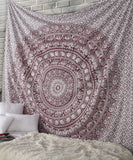 1 x RAW Customer Returns RAJRANG BRINGING RAJASTHAN TO YOU Mandala Wall Hanging Tapestry - Decorative Beach Towel Hippie Tapestry Elephant Throw Tapestry - 274 x 228 cm - Maroon - RRP €22.2