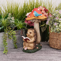 1 x RAW Customer Returns TERESA S COLLECTIONS Garden decoration for outdoors hedgehog garden figure with mushroom fairy garden figure solar garden light made of synthetic resin waterproof autumn terrace yard gifts for women 26 cm - RRP €29.99