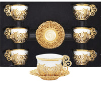 1 x RAW Customer Returns Alisveristime 12 Piece Turkish Greek Arabic Gold Color Mix Porcelain Coffee Cups Set with Saucers - RRP €55.9