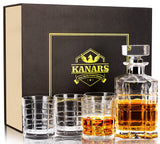 1 x Brand New KANARS Whiskey Glasses and Decanter, 800 ml Decanter with 4 300 ml Glasses for Cognac, Bourbon, Scotch, Martini, Cocktail, Exquisite Gift Box, 5-Piece Set - RRP €55.99