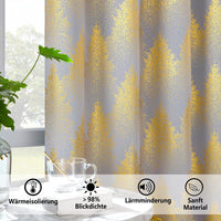 1 x Brand New FMFUNCTEX Gray Gold Foil Pine Forest Opaque Curtains Eyelet Curtain Cold Protection Blackout Curtains Thermal Insulated Curtains for Living Room Bedroom 132 x 245 cm Set of 2 - RRP €34.99