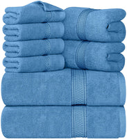 1 x RAW Customer Returns Utopia Towels - 8 piece cotton towel set with hanger - 2 bath towels, 2 hand towels and 4 washcloths - Electric Blue  - RRP €33.99