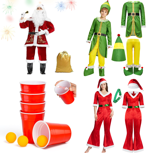 Brand New Job Lot Pallet - 12-piece Santa Claus costume, Red Cups Hard plastic (reusable 16oz), Carnival Costumes & more - 61 Items - RRP €2139.38