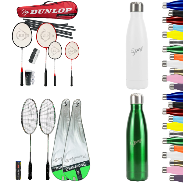 Brand New Job Lot Pallet - Badminton Rackets, Drinking Bottles & Walking Stick - 125 Items - RRP €3003.86