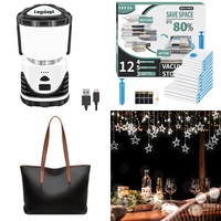 Brand New Pallet - Rechargeable Camping Light, Women's Handbag, Vacuum Bags, Fairy Lights, Curtains, Towel Holder, Cushion Covers & Dollar Chain Set - 156 Items - RRP €3761.9