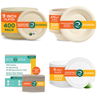 Brand New Pallet - ECO SOUL 100 Compostable 470ml 16oz Bagasse Paper Bowls 200 Pack and ECO SOUL 100 Bamboo Premium Paper Napkins - 42 Items - RRP €1894.09